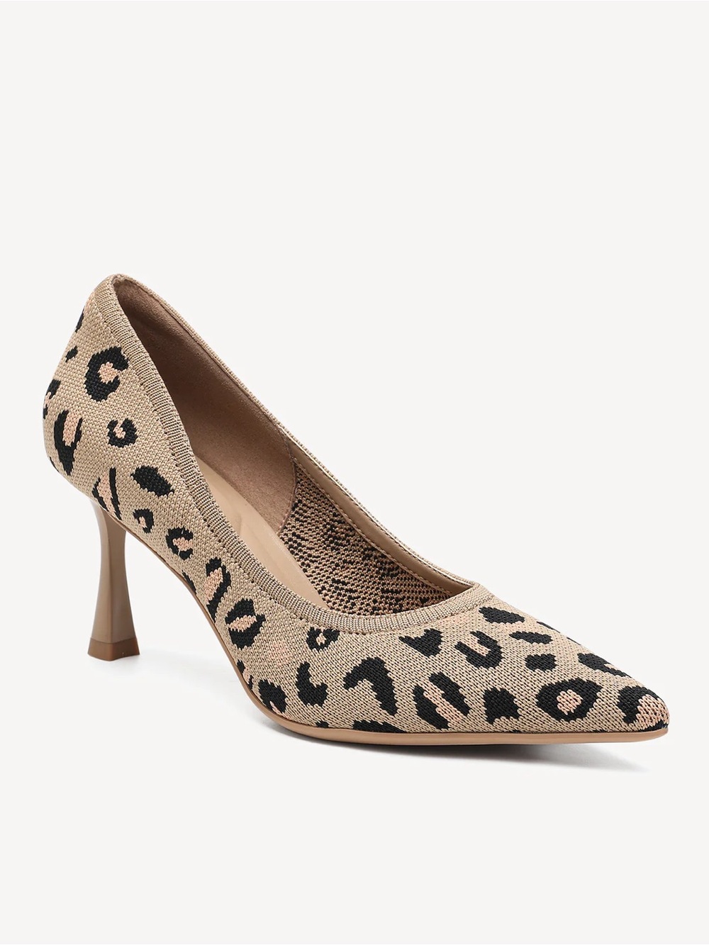 Women's Leopard Print Tan Kitten Heel Pumps by Cozy Island